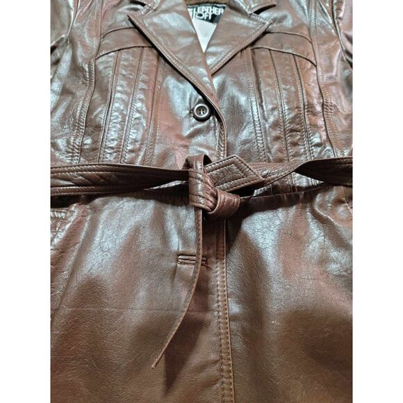 Leather Loft  100% Leather Vintage Brown Jacket 9/10 Belt Buttons Fleece Lining - Picture 6 of 16